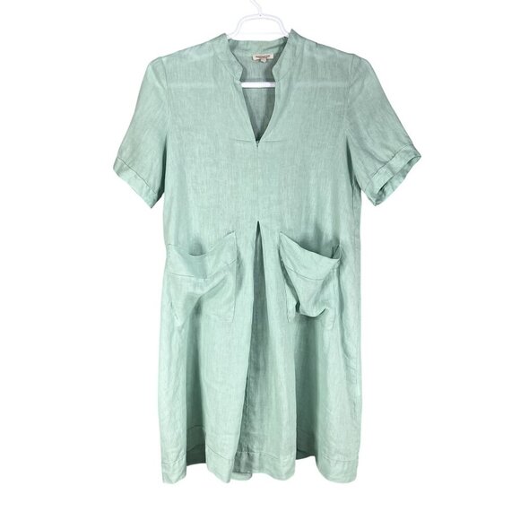 Marisa & Marie Womens L Linen Green Shift Midi Dress Italy Made Minimalist Boho - Picture 7 of 16